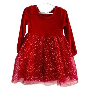 H&M Red Christmas Dress Velvet Top Sparkly Tutu Skirt Toddler Girl Size 3T-4T